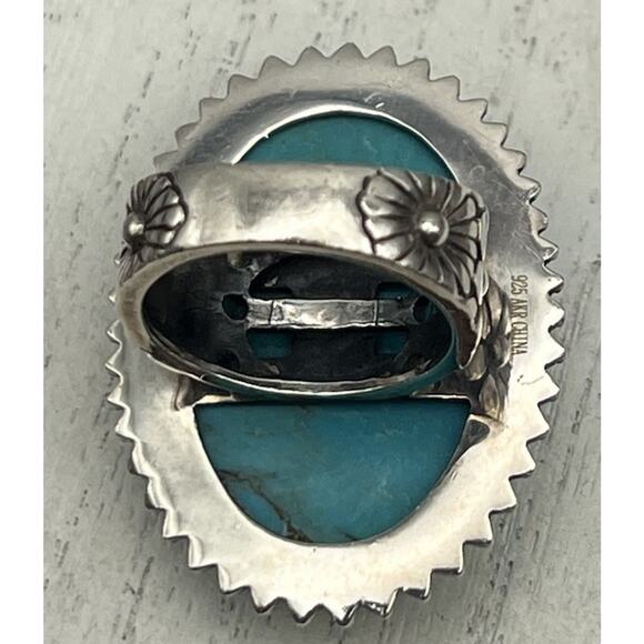 VTG AKR Amy Kahn Russell 925 Carved Turquoise Ring 16.36G / Sz 7 - Picture 5 of 7